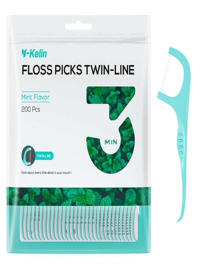 Y-Kelin Twin Line Dental Floss Picks - Double Floss Picks, Double-Cleaning Teeth, Mint Flavor, 200 Count - Image 1